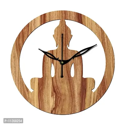 Freny Exim 12"" Inch Wooden MDF Lord Buddha Round Wall Clock Without Glass (Beige, 30cm x 30cm) - 39