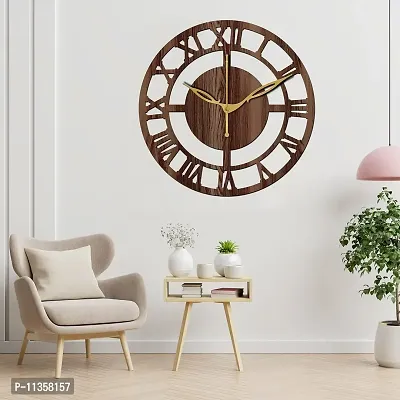 Freny Exim 12"" Inch Wooden MDF Roman Numeral Round Wall Clock Without Glass (Brown, 30cm x 30cm)-055-thumb3