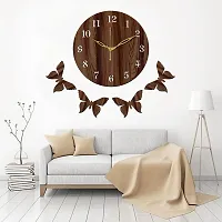 Freny Exim 12"" Inch Wooden MDF English Numeral 4 Butterfly Round Wall Clock Without Glass (Brown, 30cm x 30cm) - 1-thumb1