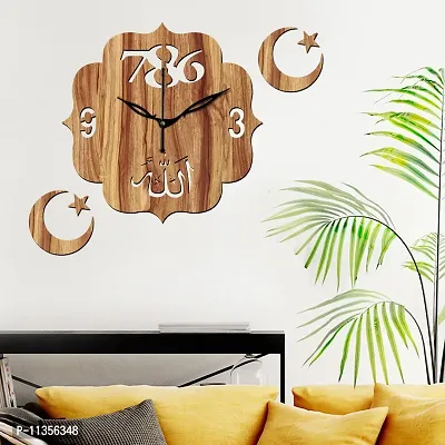 FRAVY 12"" Inch Prelam MDF Wood Allah with 786 Unique Without Glass Wall Clock (Beige, 30cm x 30cm) - 42-thumb3