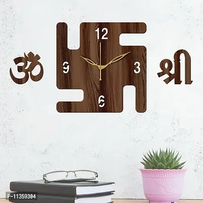 Freny Exim 12 Inch Wooden MDF English Numeral Swastik Square Wall Clock Without Glass (Brown, 30cm x 30cm) - 51-thumb2