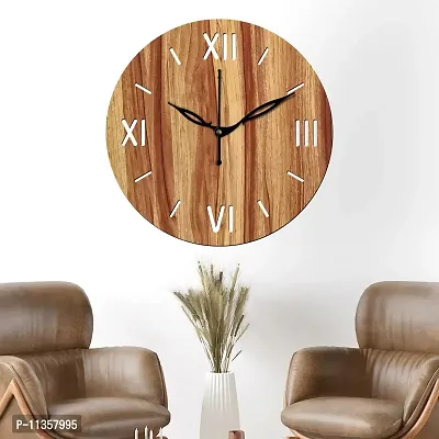 FRAVY 12"" Inch Prelam MDF Wood Roman Numeral Round Without Glass Wall Clock (Beige, 30cm x 30cm) - 12