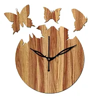 FRAVY 12"" Inch Prelam MDF Wood Flying Butterfly Round Without Glass Wall Clock (Beige, 30cm x 30cm) - 31-thumb1