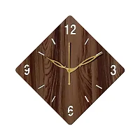 FRAVY 12"" Inch Prelam MDF Wood English Numeral Rhombus Without Glass Wall Clock (Brown, 30cm x 30cm) - 21-thumb1