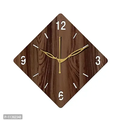 FRAVY 12"" Inch Prelam MDF Wood English Numeral Rhombus Without Glass Wall Clock (Brown, 30cm x 30cm) - 21-thumb2