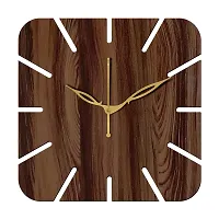 FRAVY 12"" Inch Prelam MDF Wood Cut Mark Square Without Glass Wall Clock (Brown, 30cm x 30cm) - 19-thumb1