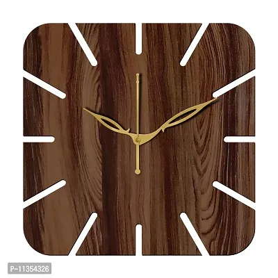 FRAVY 12"" Inch Prelam MDF Wood Cut Mark Square Without Glass Wall Clock (Brown, 30cm x 30cm) - 19-thumb2