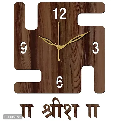 Freny Exim 12"" Inch Wooden MDF English Numeral Swastik Square Wall Clock Without Glass (Brown, 30cm x 30cm) - 53