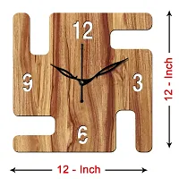 FRAVY 12"" Inch Prelam MDF Wood English Numeral Swastik Square Without Glass Wall Clock (Beige, 30cm x 30cm) - 52-thumb3