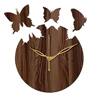 FRAVY 12"" Inch Prelam MDF Wood Flying Butterfly Round Without Glass Wall Clock (Brown, 30cm x 30cm) - 31-thumb1