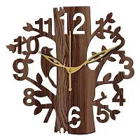 Freny Exim 12"" Inch Wooden MDF Tree Shape English Numeral with Bird Wall Clock Without Glass (Brown, 30cm x 30cm)-057-thumb1