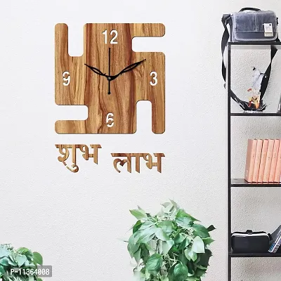 FRAVY 12"" Inch Prelam MDF Wood English Numeral Swastik Square Without Glass Wall Clock (Beige, 30cm x 30cm) - 52