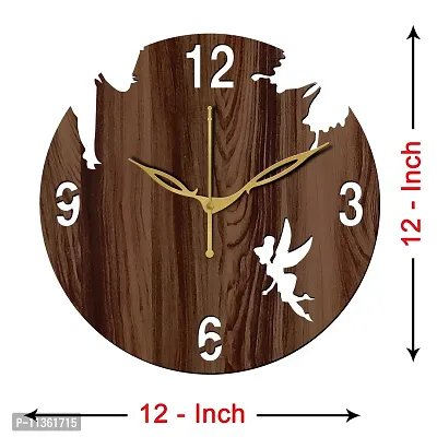 Freny Exim 12"" Inch Wooden MDF English Numeral Angel with Stars Round Wall Clock Without Glass (Brown, 30cm x 30cm) - 8-thumb4