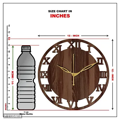 FRAVY 12"" Inch Prelam MDF Wood Roman Numeral Round Without Glass Wall Clock (Brown, 30cm x 30cm) - 6-thumb5