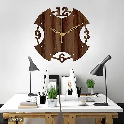 Freny Exim 12"" Inch Wooden MDF English Numeral Round Wall Clock Without Glass (Brown, 30cm x 30cm) - 3-thumb2