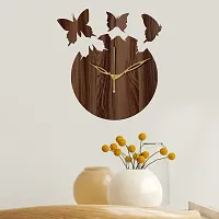 FRAVY 12"" Inch Prelam MDF Wood Flying Butterfly Round Without Glass Wall Clock (Brown, 30cm x 30cm) - 31-thumb2