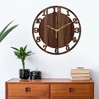 FRAVY 12"" Inch Prelam MDF Wood English Numeral Round Without Glass Wall Clock (Brown, 30cm x 30cm) - 28-thumb2