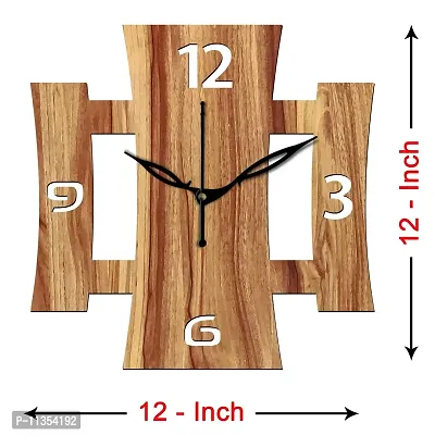 FRAVY 12"" Inch Prelam MDF Wood English Numeral Square Without Glass Wall Clock (Beige, 30cm x 30cm) - 15-thumb4