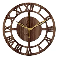 Freny Exim 12"" Inch Wooden MDF Roman Numeral Round Wall Clock Without Glass (Brown, 30cm x 30cm)-055-thumb1