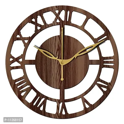 Freny Exim 12"" Inch Wooden MDF Roman Numeral Round Wall Clock Without Glass (Brown, 30cm x 30cm)-055-thumb2