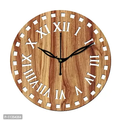 Freny Exim 12"" Inch Wooden MDF Roman Numeral Round Wall Clock Without Glass (Beige, 30cm x 30cm) - 11