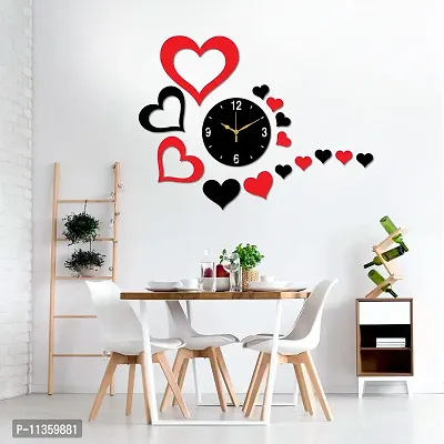 FRAVY Black Red MDF Wooden Wall Clock for Home Office (50cm x 67cm)-103