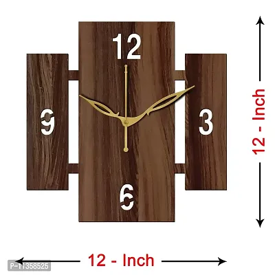 Freny Exim 12"" Inch Wooden MDF English Numeral Square Wall Clock Without Glass (Brown, 30cm x 30cm) - 14-thumb4