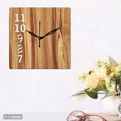 FRAVY 12"" Inch Prelam MDF Wood English Numeral Square Without Glass Wall Clock (Beige, 30cm x 30cm) - 26