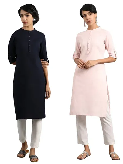 Contemporary Polycotton Solid Straight Kurta For Women- Pack Of 2