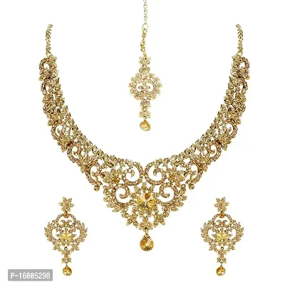 maayeri jewels stylish gold plated necklace set with earrings  maang tika-thumb0