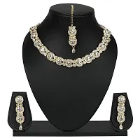 : maayeri jewels gold plated trending design minimal necklace set with earrings  maangtika.-thumb1