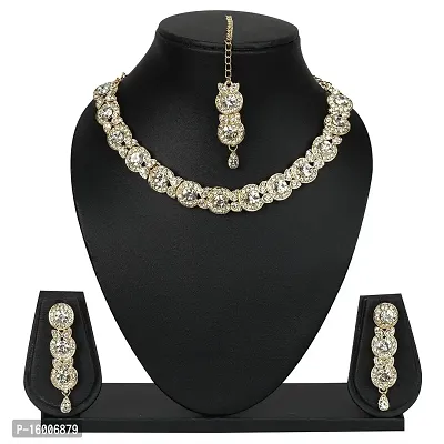 : maayeri jewels gold plated trending design minimal necklace set with earrings  maangtika.-thumb2