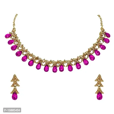 maayeri jewels dark pink gold plated minimal necklace with earrings-thumb0