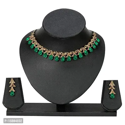 maayeri jewels green gold plated minimal necklace with earrings-thumb2