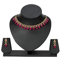 maayeri jewels dark pink gold plated minimal necklace with earrings-thumb1