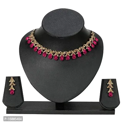 maayeri jewels dark pink gold plated minimal necklace with earrings-thumb2