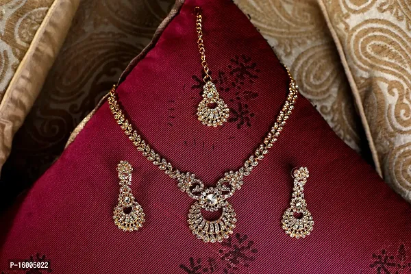 Maayeri Jewels Dazzling Gold Plated Jewellery Set with American diamonds for Women and Girls.-thumb2