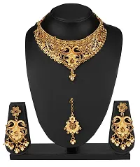 Maayeri Jewels Trendy Gold Choker with Elegant Stones Jewellery Sets with Earrings  Mang Tika For Women-thumb1