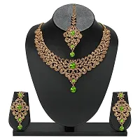 MAAYERI JEWELS STATEMENT GOLD PLATED NECKLACE SET WITH LIGHT GREEN STONES-thumb1