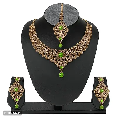 MAAYERI JEWELS STATEMENT GOLD PLATED NECKLACE SET WITH LIGHT GREEN STONES-thumb2