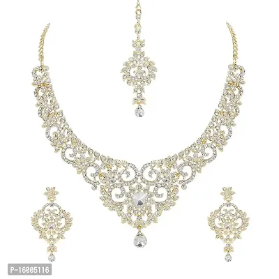 maayeri jewels simple gold plated jewellery set with earrings  maang tika-thumb0