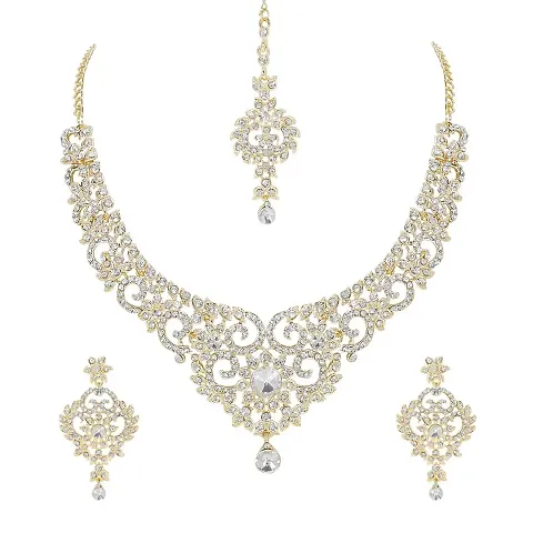 MAAYERI JEWELS STATEMENT PLATED NECKLACE SET WITH LIGHT STONES