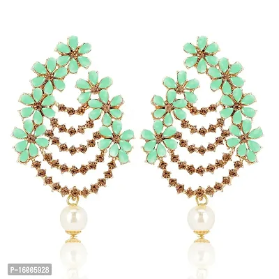 Maayeri Jewels Trendy Pastel Green  Gold Plated Floral Earrings with Elegant Stones For Women and Girls.