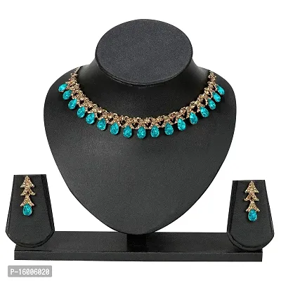 maayeri jewels teal gold plated jewellery set with earrings  maangtika-thumb2