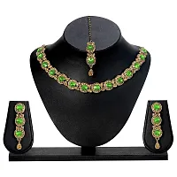 MAAYERI jewels gold plated trendy LIGHT GREEN minimal jewellery set with earrings  maangtika-thumb1