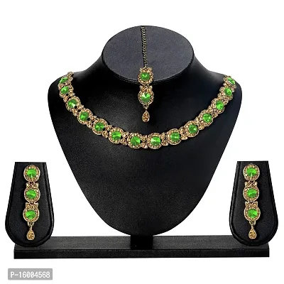 MAAYERI jewels gold plated trendy LIGHT GREEN minimal jewellery set with earrings  maangtika-thumb2