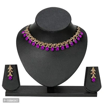 maayeri jewels purple gold plated minimal necklace with earrings-thumb2