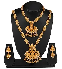 Maayeri Jewels Latest Goddess Laxmi Traditional Temple Jewellery Combo Necklace/Haram Set With Pearls/Stones  Earrings For Women.-thumb1