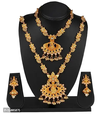 Maayeri Jewels Latest Goddess Laxmi Traditional Temple Jewellery Combo Necklace/Haram Set With Pearls/Stones  Earrings For Women.-thumb2
