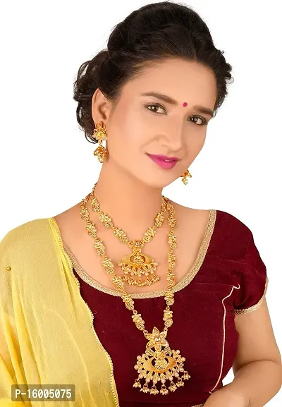 Maayeri Jewels Latest Goddess Laxmi Traditional Temple Jewellery Combo Necklace/Haram Set With Pearls/Stones  Earrings For Women.-thumb3